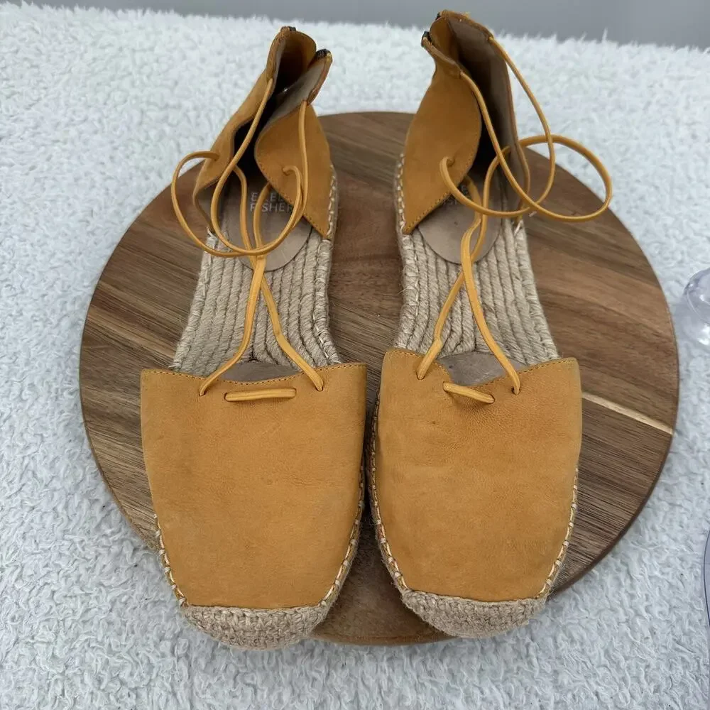 Eileen Fisher‎ Shoe Womens 8 Yellow Tan Suede Leather Elastic Flat Espadrilles
